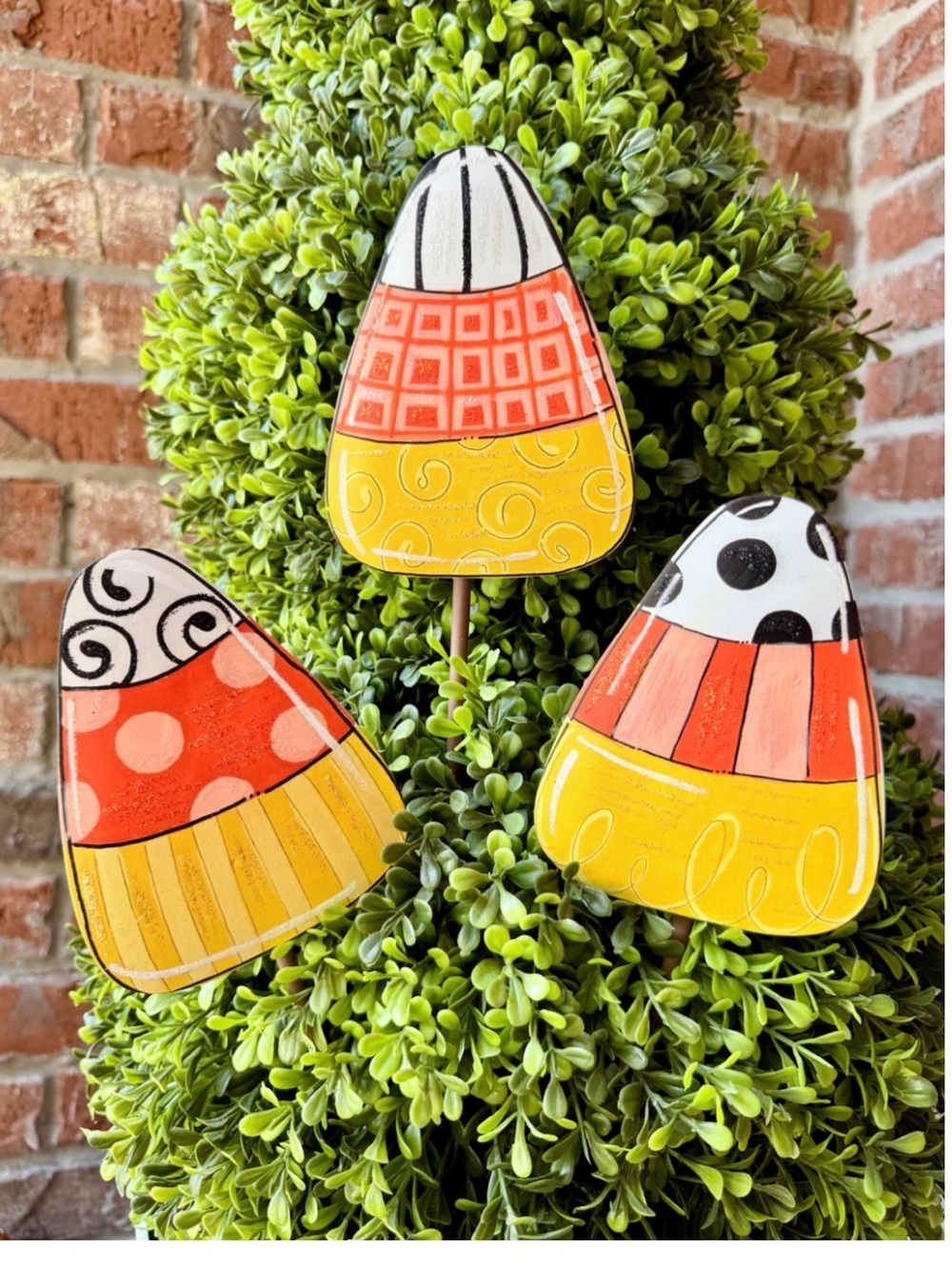 Whimsy Handmade Candy Corn Metal Garden Stakes - Yellow & Orange Accent